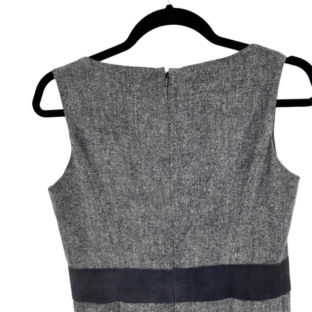 Tory Burch Navy Blue‎ Tweed Dress Chevron Hem Suede Leather Accents Size 6